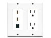 Placa Tapa 2 HDMI 1.4 (4k+Ethernet+3D) + Jack RJ45 Cat5e + Contacto Eléctrico Duplex en ABS